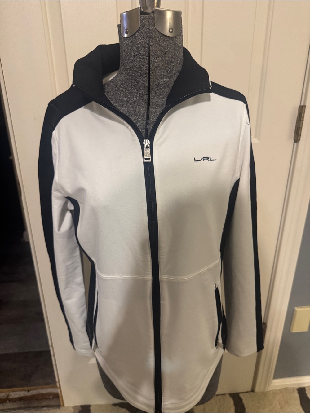 L.R.L. Women's White Utility Zip Jacket with Black Trim